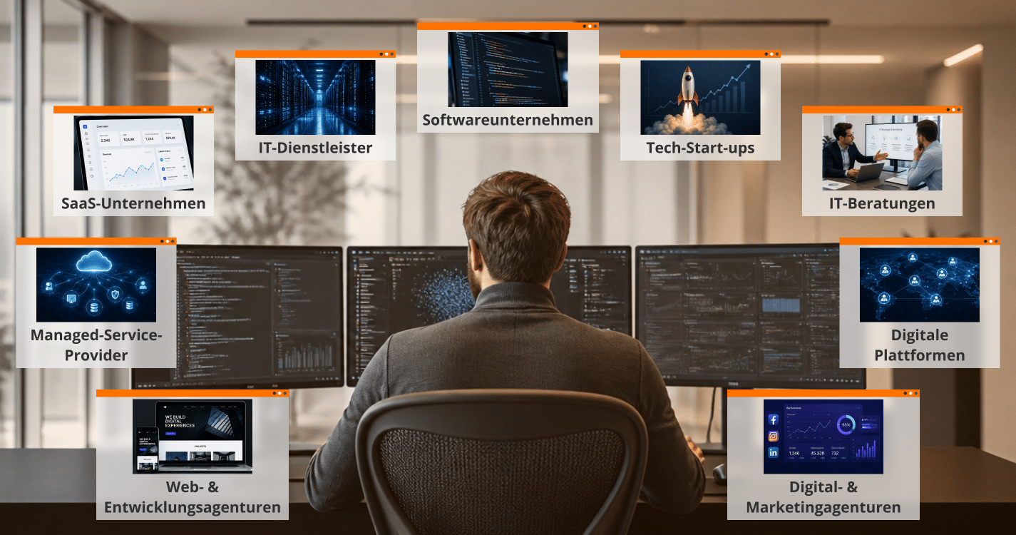 Buchhaltung für • Softwareunternehmen • SaaS-Unternehmen • IT-Dienstleister • IT-Beratungen • Web- & Entwicklungsagenturen • Digital- & Marketingagenturen • Managed-Service-Provider • Digitale Plattformen • Tech-Start-ups
